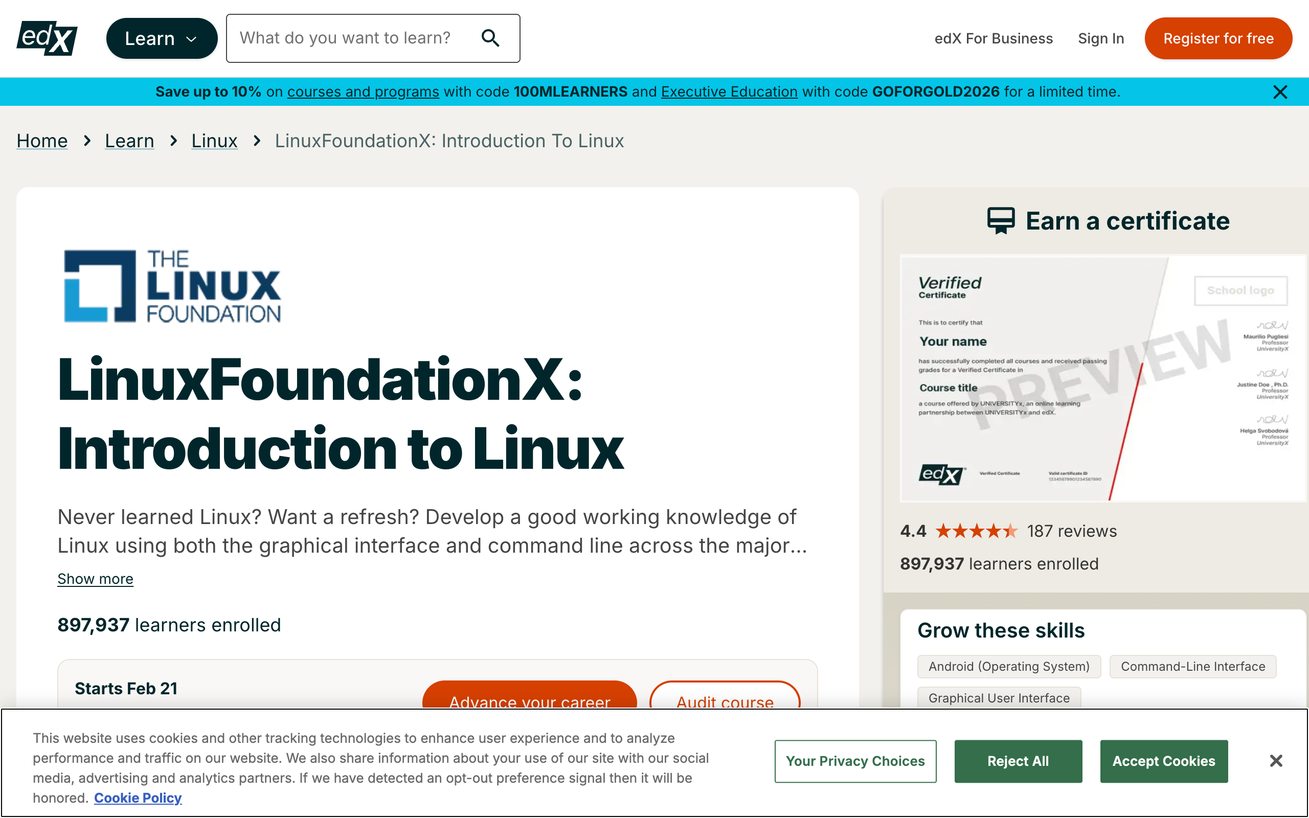 Linux Foundation LFS101 Introduction to Linux course on edX platform
