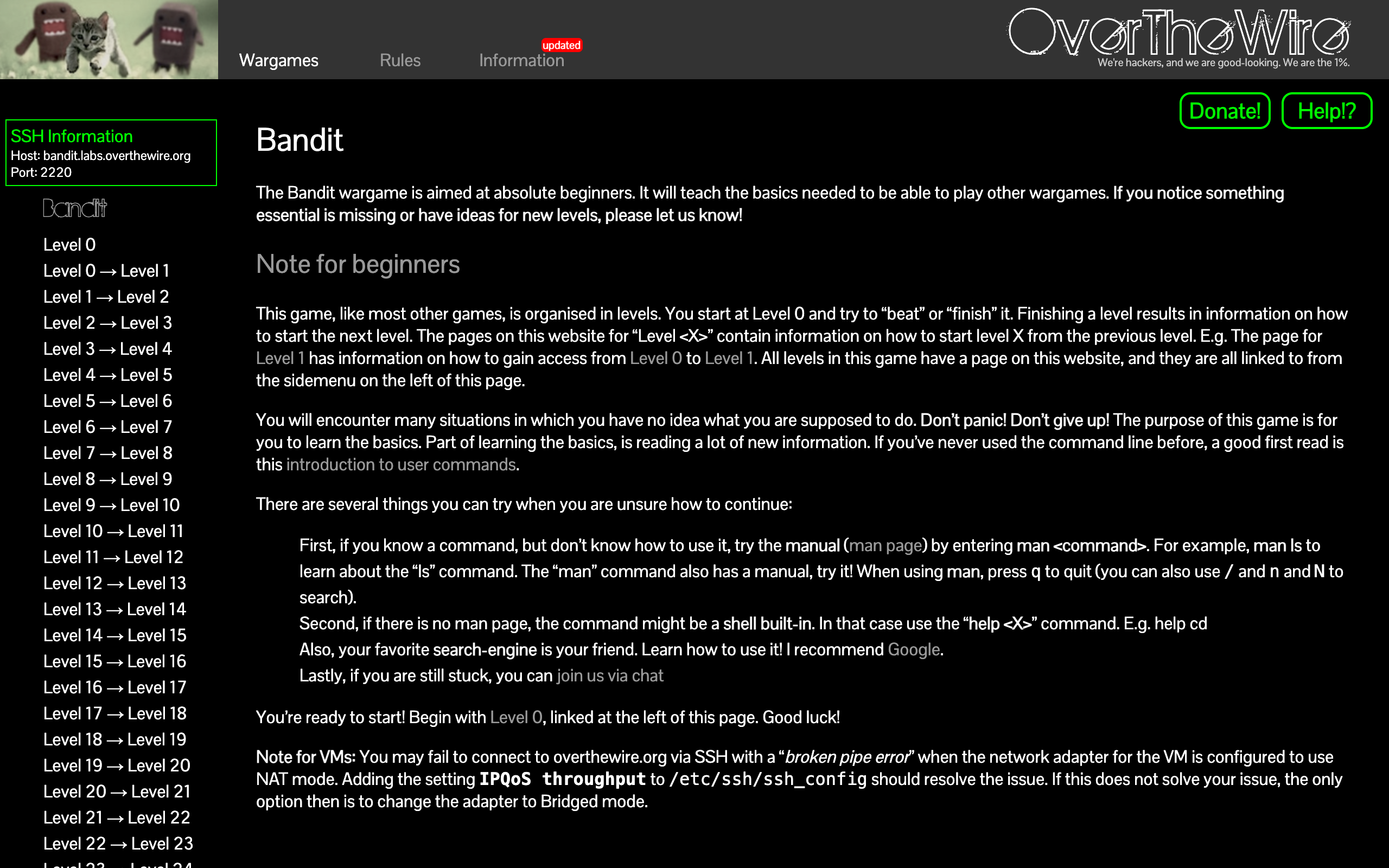 OverTheWire Bandit wargame for learning Linux commands through security challenges