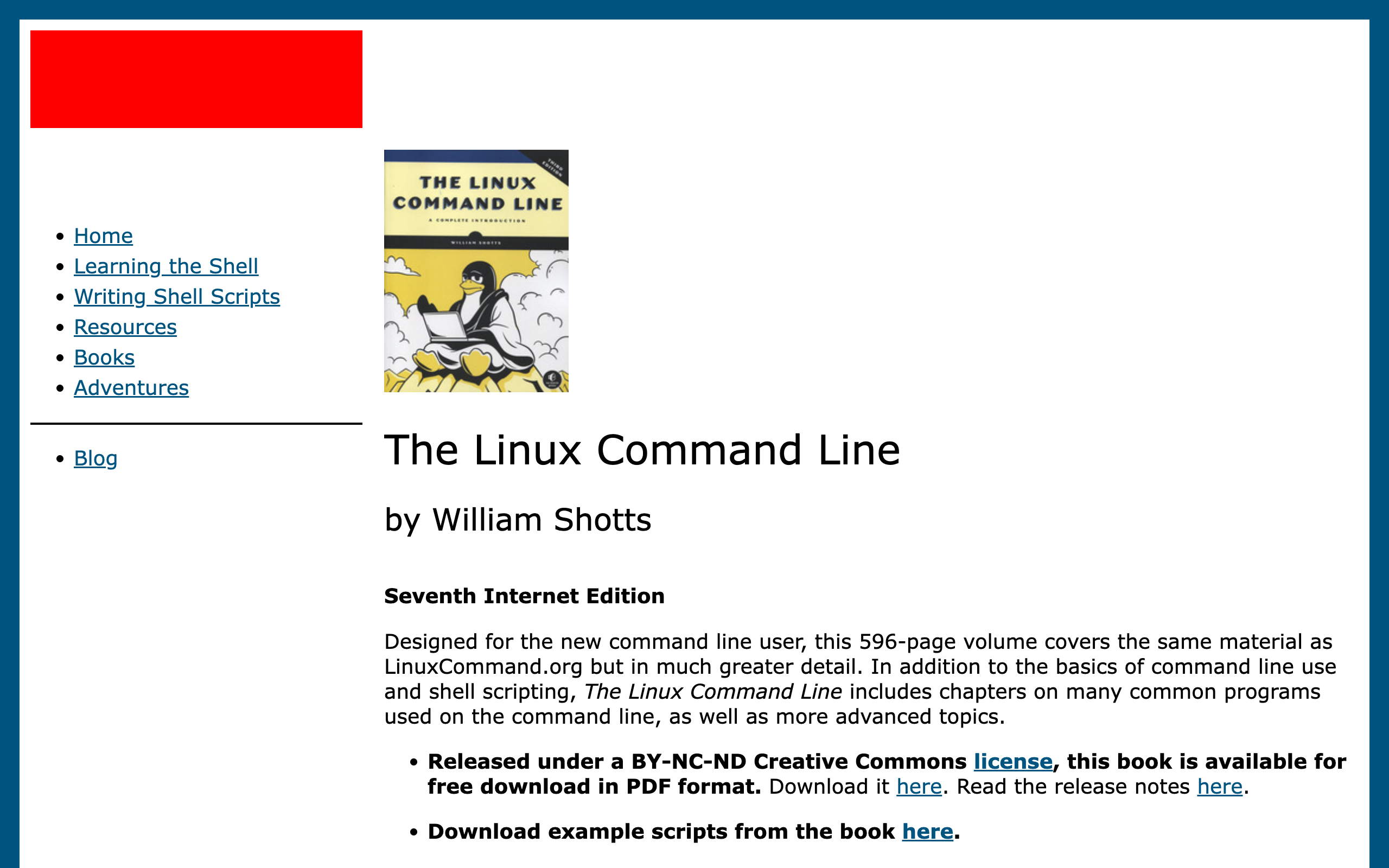 The Linux Command Line book by William Shotts — free PDF download page